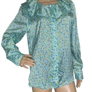 J. Crew Ruffle Top In Field Day Print Aqua Small Ditsy Floral Mint medium